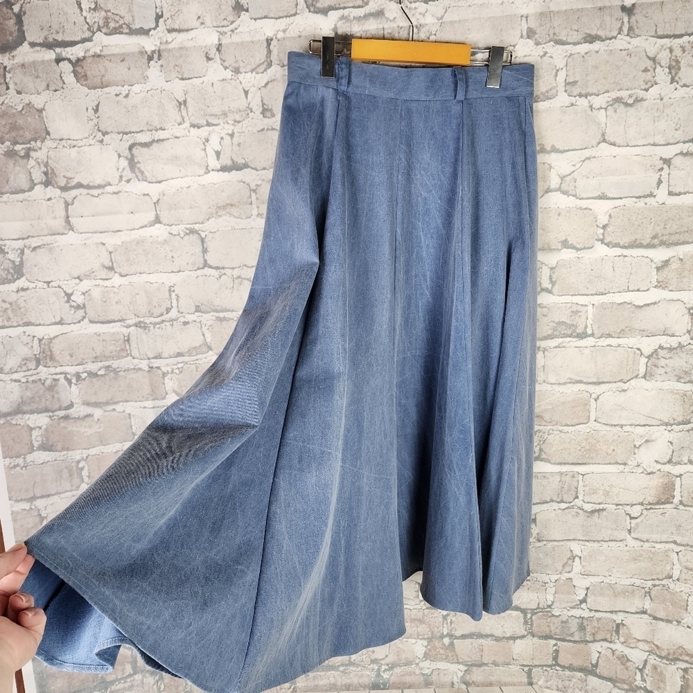 Vintage Western A Line Maxi Skirt Button Front Chambray Blue Cotton Size 11/12 - Picture 10 of 10